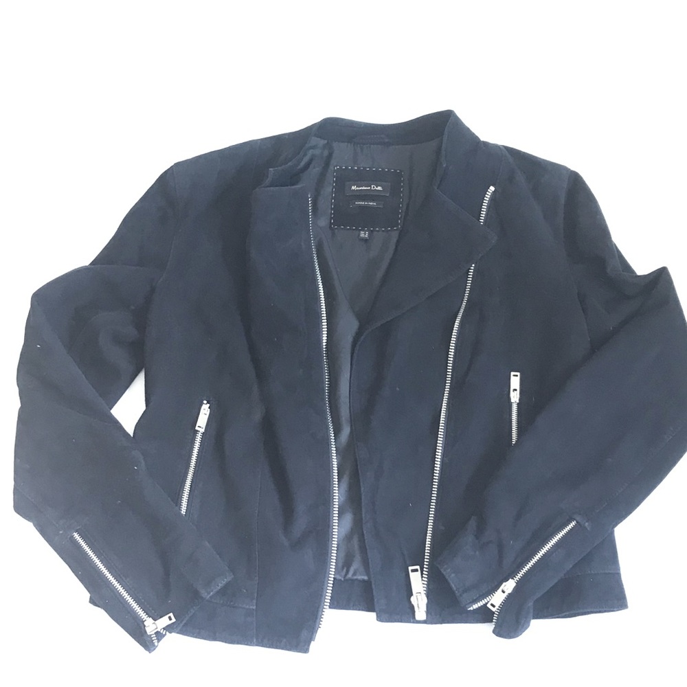 💯Real Suede Massimo Dutti Navy Moto Jacket - Picture 8 of 12